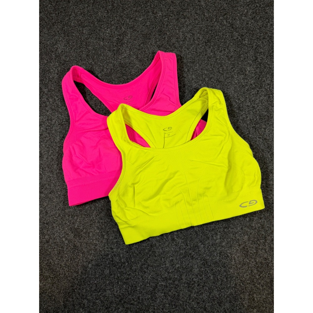 Champion C9 Women Neon Pink Yellow Seamless Racerback Sports Bra 2 Pack Size M